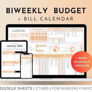 Zweiwöchentlicher vierzehntäglicher Budgetplaner, Budget nach Gehaltscheck-Arbeitsblatt Google Sheets, halbmonatliches zweimonatliches Budget, zweiwöchentlicher Finanzierungstracker