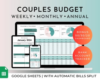 Familien und Paare Budget Tabelle Planer Google Sheets Vorlage, wöchentlich zweiwöchentlich monatlich jährlich 50/30/20 Haushalt