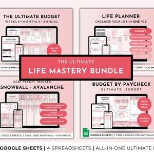 Ultimate Annual Budget Spreadsheet Google Sheets, Habit & Goal Tracker, Task Tracker, Meal Planner, Life Mastery Family Organization Bundle
