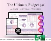 Annual & Monthly Budget Planner Spreadsheet Family Finance Template Income Expense/Bills Tracker Debt Tracker Net Worth Excel Google Sheets