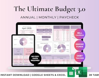 Annual & Monthly Budget Planner Spreadsheet Family Finance Template Income Expense/Bills Tracker Debt Tracker Net Worth Excel Google Sheets
