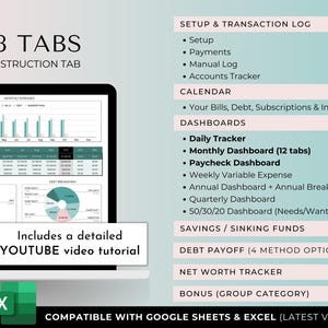 Hoja de cálculo de presupuesto familiar anual para gastos del hogar, finanzas conjuntas, 12 pestañas mensuales, facturas, seguimiento de deudas, planificador de hojas de cálculo de Google y Excel. imagen 2