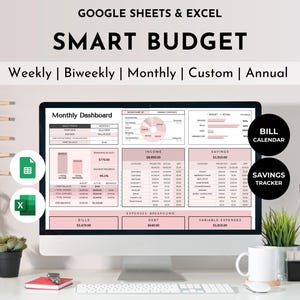 Hoja de cálculo de finanzas: presupuestos (mensuales, de nómina, semanales y anuales) / seguimiento de gastos y pagos / Excel y hojas de cálculo de Google