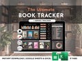 Book Tracker Digital Library Spreadsheet Reading Log List Book Review Reading Challenge Series Book Lover Excel Google Sheets Dark Template product logo