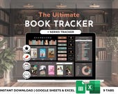 Book Tracker Digital Library Spreadsheet Reading Log List Book Review Reading Challenge Series Book Lover Excel Google Sheets Dark Template