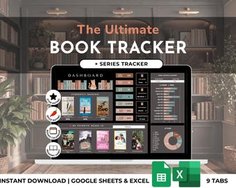 Book Tracker Digital Library Spreadsheet Reading Log List Book Review Reading Challenge Series Book Lover Excel Google Sheets Dark Template