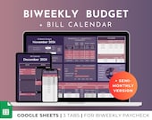 Biweekly/Fortnightly Budget Spreadsheet Planner: Income & Expense Tracker Google Sheets (Dark Mode)