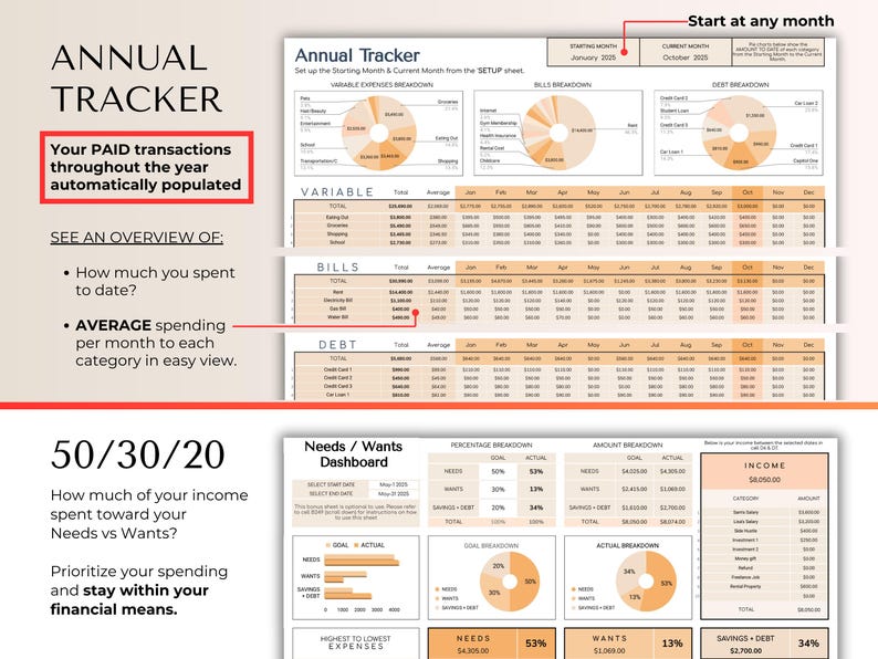 Weekly & Monthly Budget Spreadsheet for Google Sheets | Bill Calendar, Savings Tracker, Automatic Bill Split image 8