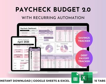 Paycheck Budget Fortnightly, Biweekly, Weekly, Semi-Monthly, Monthly Budget Spreadsheet Planner with Debt Tracker | Excel & Google Sheets