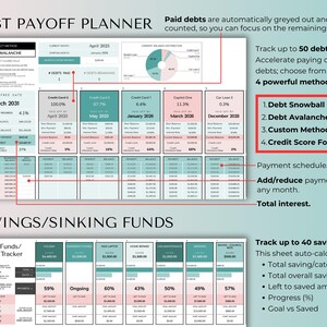 Hoja de cálculo de presupuesto familiar anual para gastos del hogar, finanzas conjuntas, 12 pestañas mensuales, facturas, seguimiento de deudas, planificador de hojas de cálculo de Google y Excel. imagen 10