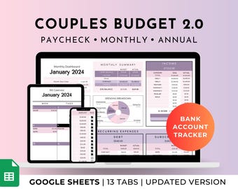 Couples Budget Google Sheets Template – Family Budget Planner – Monthly, Paycheck and Annual Dashboard – Debt Tracker – Bank Account Tracker