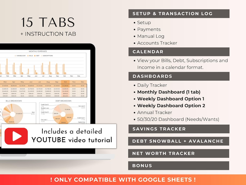 Weekly & Monthly Budget Spreadsheet for Google Sheets | Bill Calendar, Savings Tracker, Automatic Bill Split image 3