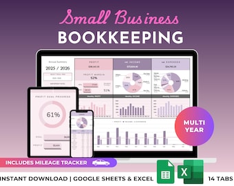 Small Business Bookkeeping Spreadsheet Template Profit & Loss Easy Accounting Template Sales Tax Tracker Invoice Tracker Excel Google Sheets