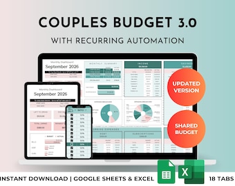Couples & Family Budget Spreadsheet Template (Excel/Google Sheets) Household Shared Expenses, Bills Split, Partners Dashboards, Debt Tracker