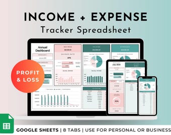 Income and Expense Tracker – Google Sheets Budget Spreadsheet For Personal or Business Budget (Profit and Loss) – Monthly Spending Tracker