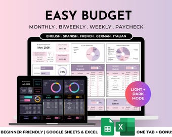 Easy Budget Planner for Beginners Excel/Google Sheets Template Simple Digital Finance Spreadsheet Monthly Paycheck Spending Savings Tracker