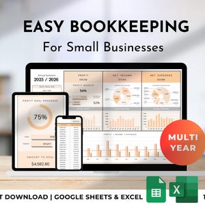 Easy Bookkeeping Spreadsheet Small Business Finance Income & Expense Tracker Google Sheets Excel Accounting Sales
