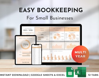 Easy Bookkeeping Spreadsheet Small Business Finance Income & Expense Tracker Google Sheets Excel Accounting Sales