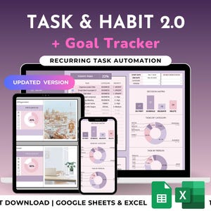 Habit & Task Tracker Goal Tracker To-Do Daily Weekly Hourly Schedule Spreadsheet Time Block Assignment Student Planner Google Sheets Excel