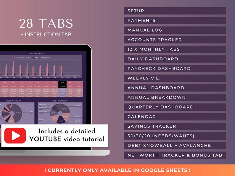 Ultimate Annual Budget Planner Google Sheets Financial Planner | Dark Mode Spreadsheet Template image 3