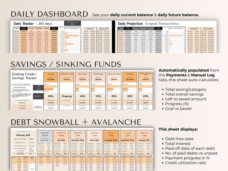 Weekly & Monthly Budget Spreadsheet for Google Sheets | Bill Calendar, Savings Tracker, Automatic Bill Split image 9