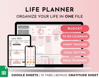 ADHD Life Planner: Digital Organizer Spreadsheet for Google Sheets (Task & Habit Tracker)