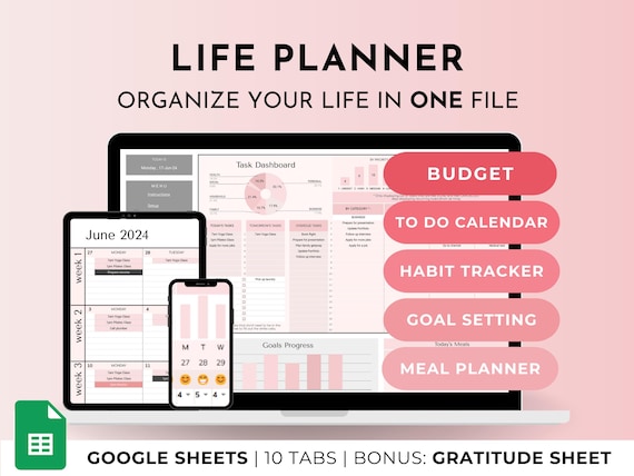 ADHD Life Planner: Digital Organizer Spreadsheet for Google Sheets (Task & Habit Tracker)