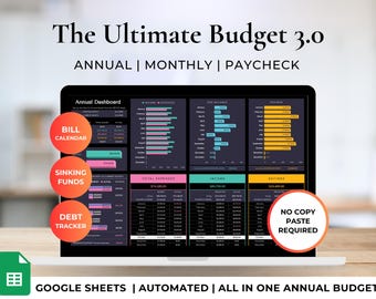 Ultimate Annual Budget Spreadsheet Excel Google Sheets Budget Template Monthly Budget Tracker Financial Planner Bill Tracker Debt Tracker