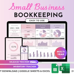 Small Business Bookkeeping Spreadsheet Template Profit Loss Easy Accounting Template Sales Tax Tracker Inventory Tracker Excel Google Sheets