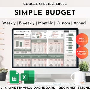 Simple Budget Spreadsheet with Smart Automation: Excel Google Sheets Income Tracker (Digital Download))