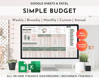 Simple Budget Excel Google Sheets Spreadsheet with Smart Automation | Income & Expense Tracker | Zero Based Budget | 50/30/20 Dashboard