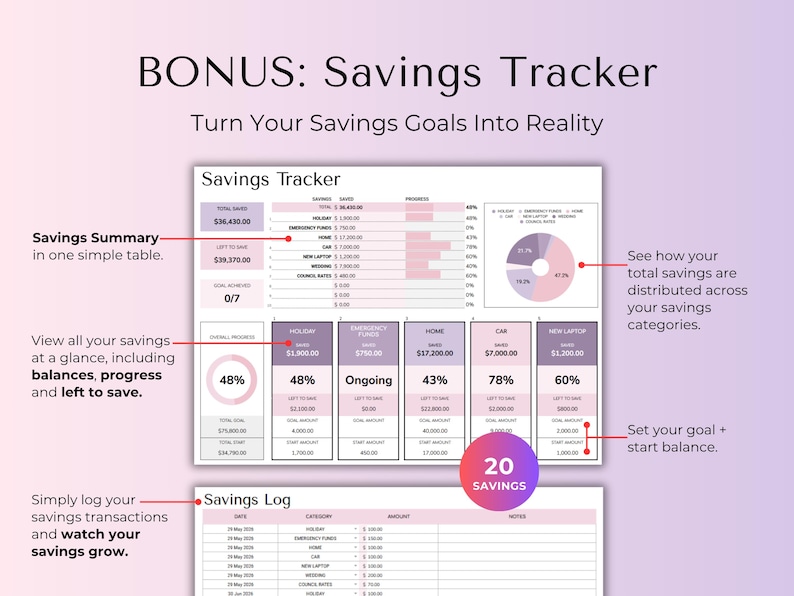 Easy Budget Planner for Beginners Excel/Google Sheets Template Simple Digital Finance Spreadsheet Monthly Paycheck Spending Savings Tracker image 7