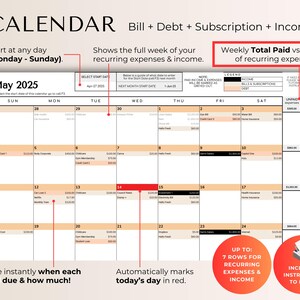 Weekly & Monthly Budget Spreadsheet for Google Sheets | Bill Calendar, Savings Tracker, Automatic Bill Split image 7