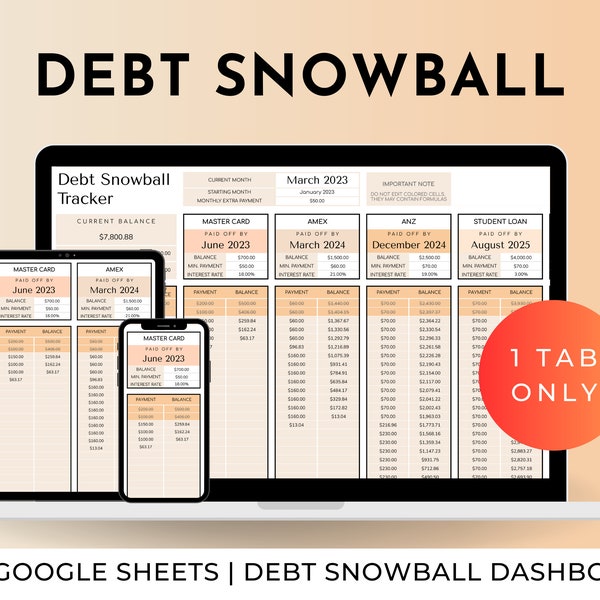 Debt Payoff Tracker Google Sheets, Debt Snowball Calculator, Debt Repayment Spreadsheets, Debt Free Planner, Credit Card Tracker