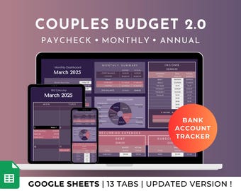Family and Couples Budget Spreadsheet for Google Sheets – Weekly, Biweekly, Monthly, Annual Budget Tracker – 50/30/20 Budget – Debt Snowball