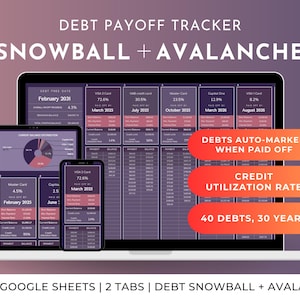 Schuldensneeuwballawine-spreadsheet (Google Spreadsheets) in donkere modus: tracker voor creditcard, studielening, persoonlijke lening en terugbetaling woningkrediet