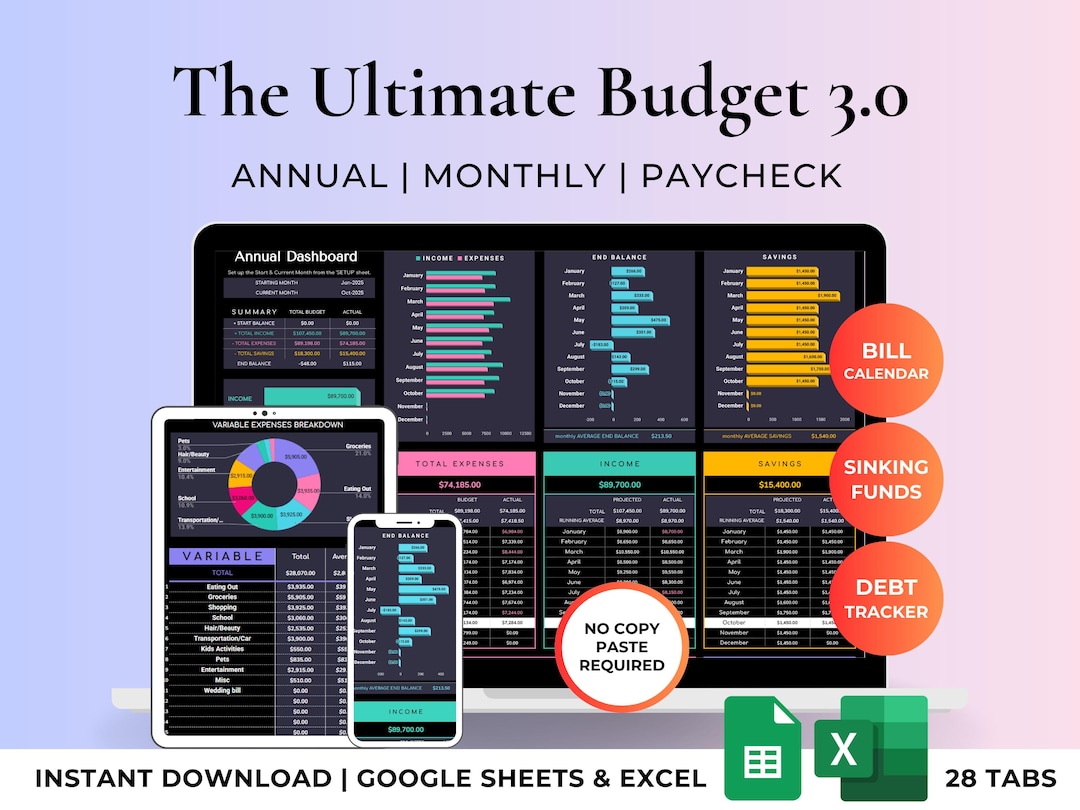 Annual Budget Tracker Spreadsheet Ultimate Dark Mode Template | Expense,  Subscriptions, Debt Tracker, Bill Calendar | Excel & Google Sheets - Etsy  Israel