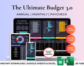 Annual Budget Tracker Spreadsheet Ultimate Dark Mode Template | Expense, Subscriptions, Debt Tracker, Bill Calendar | Excel & Google Sheets