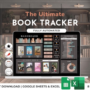 Book Tracker Digital Library Spreadsheet Reading Log List Book Review Reading Challenge Book Lover Excel Google Sheets Dark Template
