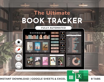 Book Tracker Digital Library Spreadsheet Reading Log List Book Review Reading Challenge Book Lover Excel Google Sheets Dark Template