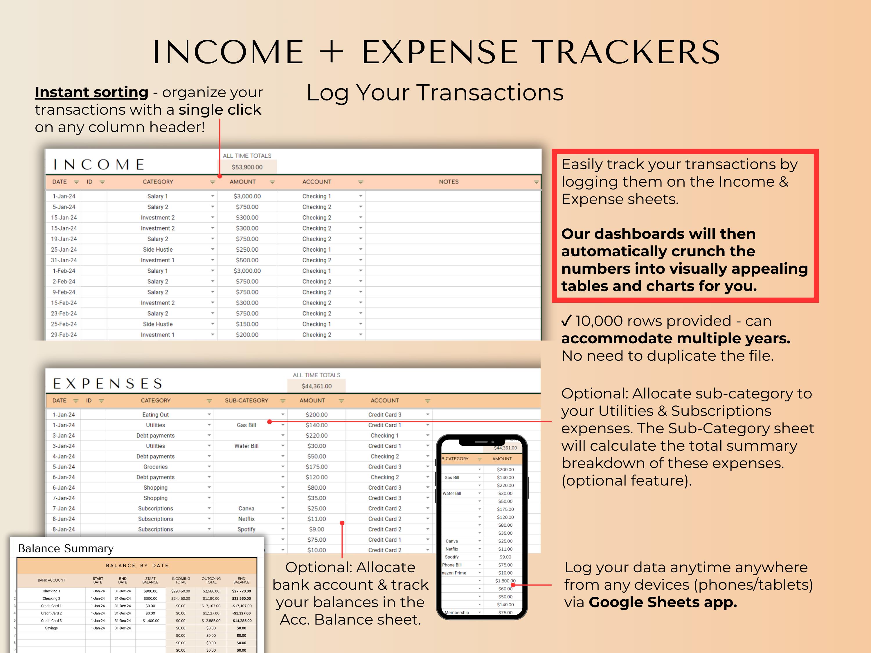 Income and Expense Tracker: Google Sheets Budget Template (digital ...
