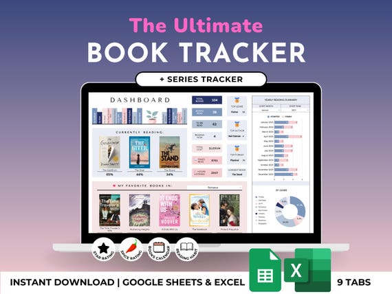 Book Tracker Reading List Google Sheets Excel Spreadsheet, Personal Digital Library & Bookshelves, Reading Journal Tracker, Book Lovers Gift