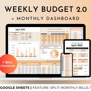 Weekly Budget Planner Google Sheets Spreadsheet | Weekly Spending Tracker | Weekly Balance Rollover | Bill Calendar with Weekly Totals