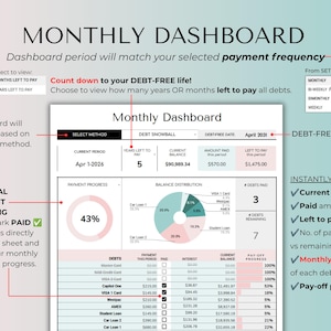 Debt Payoff Tracker, Snowball Avalanche Calculator, Credit Card Tracker, Home Loan, Student Loan, Debt-Free Planner (Google Sheets & Excel) image 9