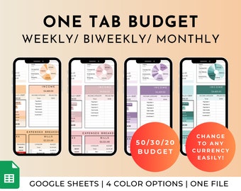 Budget Spreadsheet Google Sheets Planner, Weekly Biweekly Monthly, Budget By Paycheck, Digital Expense Finance Tracker, One Tab Budget