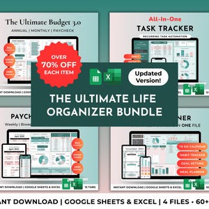 Family Life Planner & Annual Budget Template, Task Tracker Eisenhower Kanban Board, Ultimate Organization Spreadsheet (Excel Google Sheets)