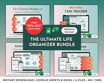 Family Life Planner & Annual Budget Template, Task Tracker Eisenhower Kanban Board, Ultimate Organization Spreadsheet (Excel Google Sheets)