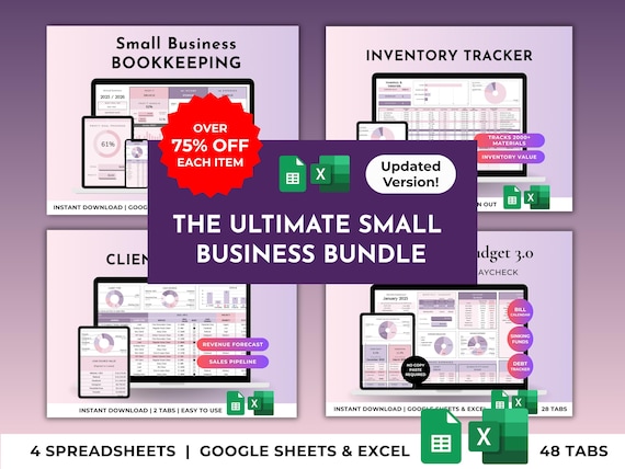 Small Business Bookkeeping Spreadsheet Profit Loss Order Inventory Customer Client Invoice Tracker Pricing Calculator Excel Google Sheets