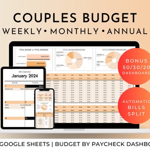 Family and Couples Budget Spreadsheet Planner Google Sheets Template, Weekly Biweekly Monthly Annual 50/30/20 Finance Tracker, Debt Snowball