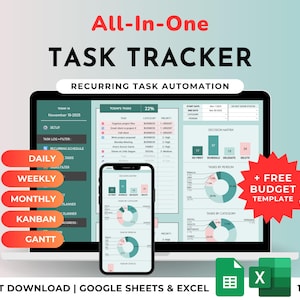 Task Tracker Project Management Spreadsheet Kanban Board Eisenhower Matrix Daily Weekly Planner Gantt Chart Team Tracker Excel Google Sheets